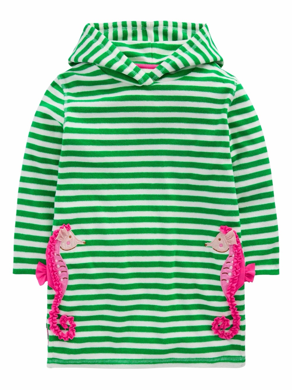 Mara Stripe Seahorse Appliqué Terry Cloth Cover-Up Hoodie